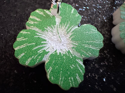 Green Hibiscus Earrings: Laser Cut Acrylic Flowers, Floral, Flowers, Hawaii, Maui Strong, Summer Vibes, Best Gifts for Her/Him/Them
