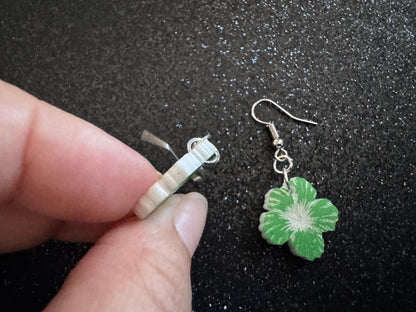 Green Hibiscus Earrings: Laser Cut Acrylic Flowers, Floral, Flowers, Hawaii, Maui Strong, Summer Vibes, Best Gifts for Her/Him/Them