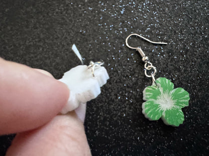 Green Hibiscus Earrings: Laser Cut Acrylic Flowers, Floral, Flowers, Hawaii, Maui Strong, Summer Vibes, Best Gifts for Her/Him/Them