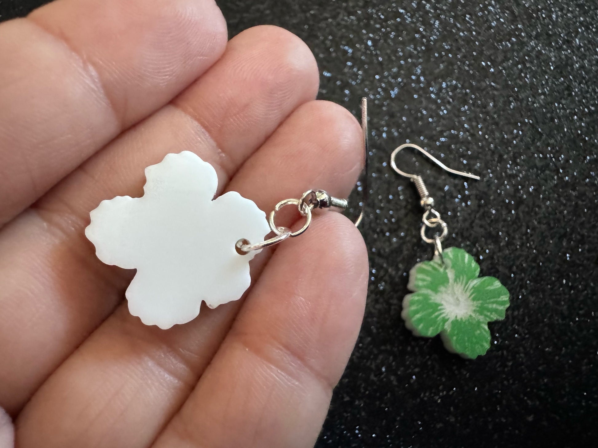 Green Hibiscus Earrings: Laser Cut Acrylic Flowers, Floral, Flowers, Hawaii, Maui Strong, Summer Vibes, Best Gifts for Her/Him/Them