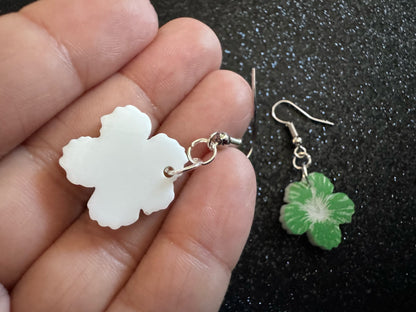 Green Hibiscus Earrings: Laser Cut Acrylic Flowers, Floral, Flowers, Hawaii, Maui Strong, Summer Vibes, Best Gifts for Her/Him/Them