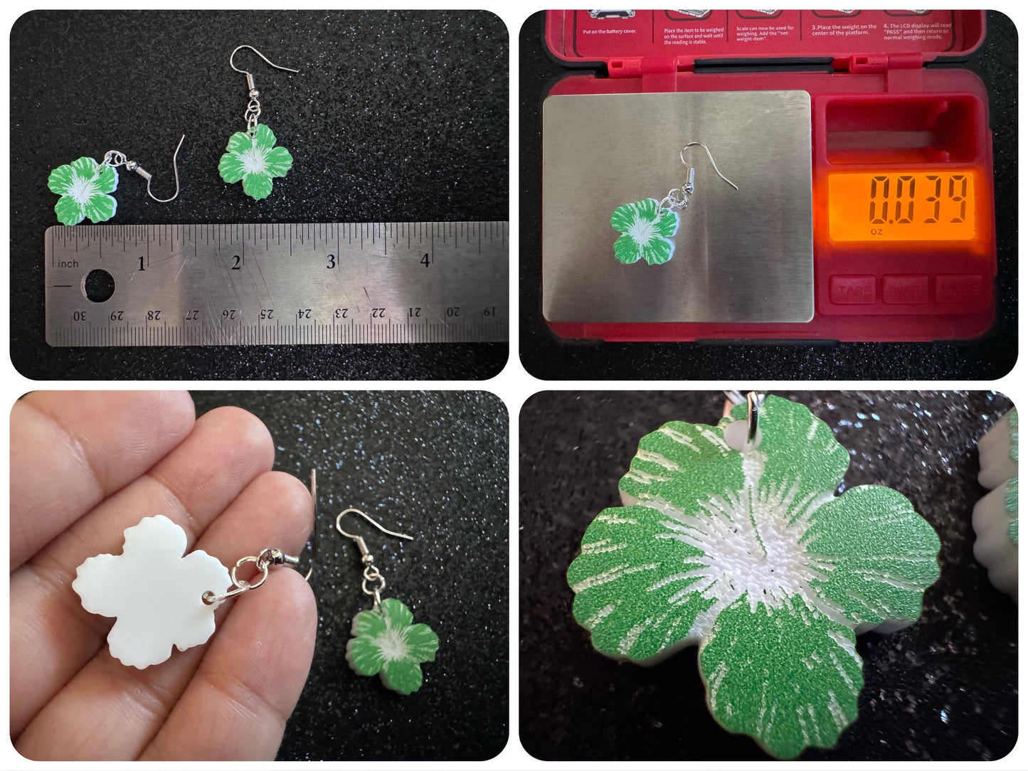 Green Hibiscus Earrings: Laser Cut Acrylic Flowers, Floral, Flowers, Hawaii, Maui Strong, Summer Vibes, Best Gifts for Her/Him/Them