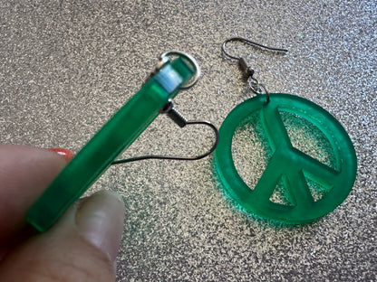 Green Peace Sign Earrings: Laser Cut Acrylic Peace Signs, Hippie, Hipster, 80s, Happiness, Happy, Best Gifts for Her/Him/Them