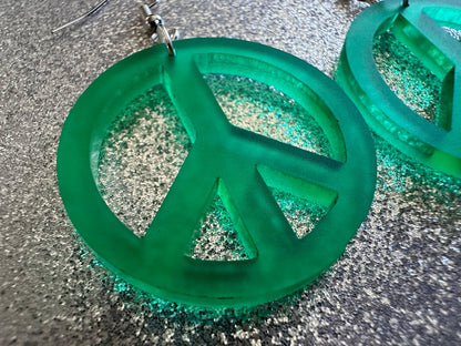 Green Peace Sign Earrings: Laser Cut Acrylic Peace Signs, Hippie, Hipster, 80s, Happiness, Happy, Best Gifts for Her/Him/Them