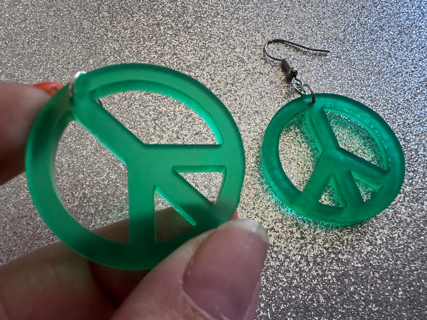 Green Peace Sign Earrings: Laser Cut Acrylic Peace Signs, Hippie, Hipster, 80s, Happiness, Happy, Best Gifts for Her/Him/Them