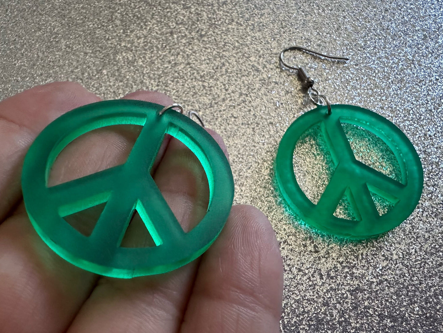 Green Peace Sign Earrings: Laser Cut Acrylic Peace Signs, Hippie, Hipster, 80s, Happiness, Happy, Best Gifts for Her/Him/Them