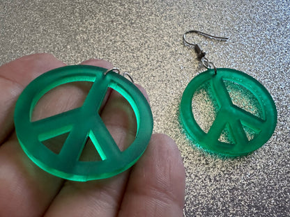 Green Peace Sign Earrings: Laser Cut Acrylic Peace Signs, Hippie, Hipster, 80s, Happiness, Happy, Best Gifts for Her/Him/Them