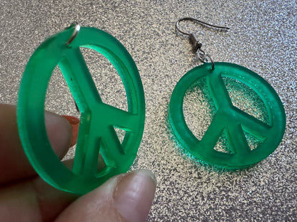Green Peace Sign Earrings: Laser Cut Acrylic Peace Signs, Hippie, Hipster, 80s, Happiness, Happy, Best Gifts for Her/Him/Them