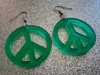 Green Peace Sign Earrings: Laser Cut Acrylic Peace Signs, Hippie, Hipster, 80s, Happiness, Happy, Best Gifts for Her/Him/Them