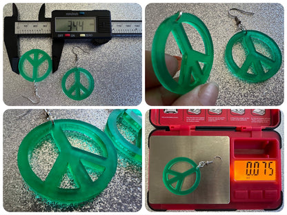 Green Peace Sign Earrings: Laser Cut Acrylic Peace Signs, Hippie, Hipster, 80s, Happiness, Happy, Best Gifts for Her/Him/Them