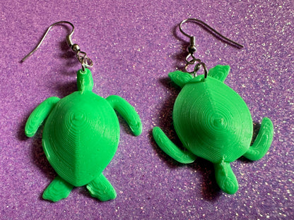 Green Turtle Earrings: 3D Printed Sea Turtles, Ocean Animals, Sea Creatures, Aquatic, Hawaii, Honu, Green Earrings, Gifts for Her/Him/Them