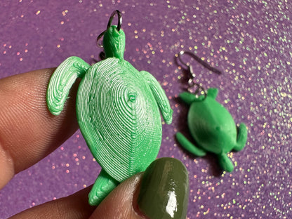 Green Turtle Earrings: 3D Printed Sea Turtles, Ocean Animals, Sea Creatures, Aquatic, Hawaii, Honu, Green Earrings, Gifts for Her/Him/Them