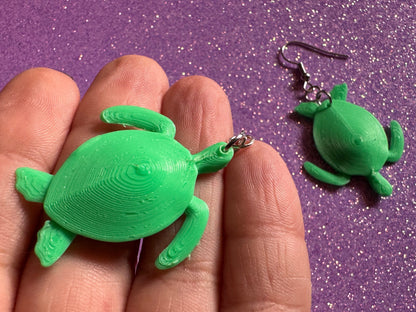 Green Turtle Earrings: 3D Printed Sea Turtles, Ocean Animals, Sea Creatures, Aquatic, Hawaii, Honu, Green Earrings, Gifts for Her/Him/Them