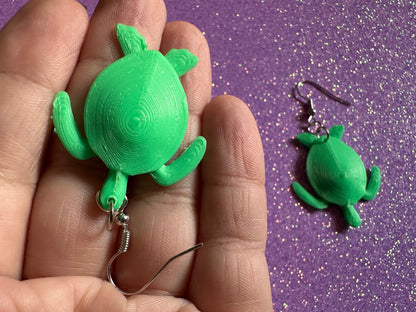 Green Turtle Earrings: 3D Printed Sea Turtles, Ocean Animals, Sea Creatures, Aquatic, Hawaii, Honu, Green Earrings, Gifts for Her/Him/Them