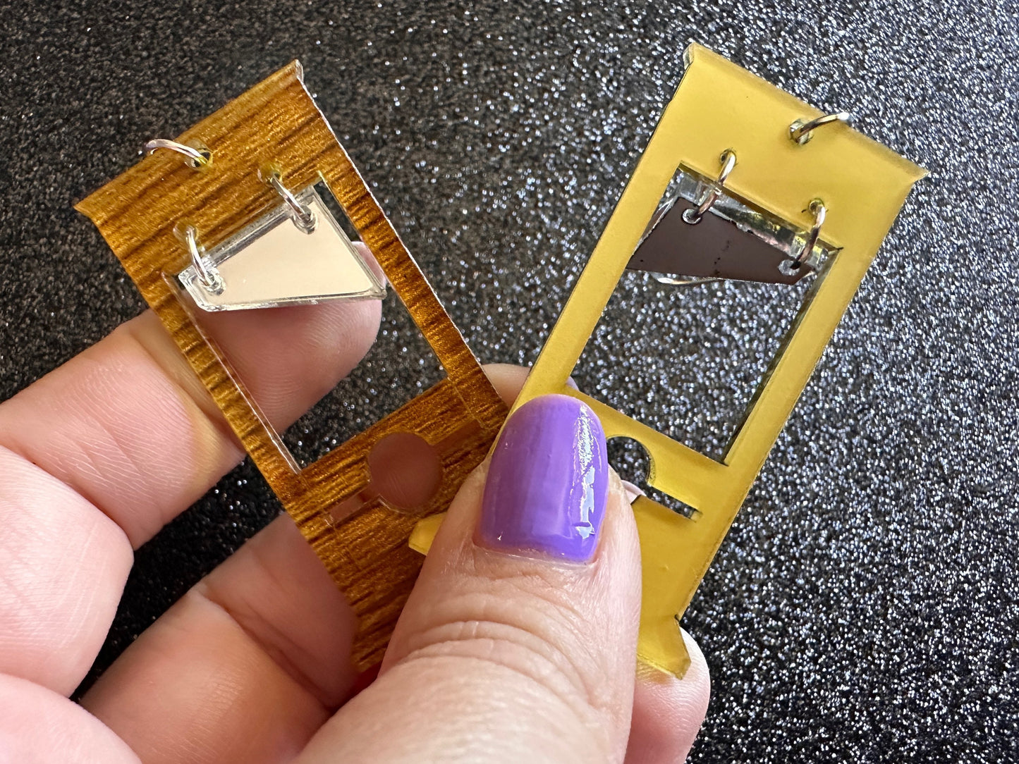 Guillotine Earrings: Faux Wood, Halloween, Scary, Horror, Execution, Death, Decapitation, Laser Cut Acrylic & Wood, Gifts for Her/Him/Them