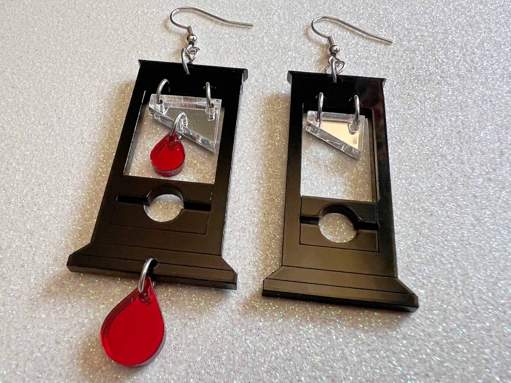 Guillotine Earrings: Halloween, Scary, Horror, Execution, Death, Decapitation, Laser Cut Acrylic, Chop, Blade, Best Gifts for Her/Him/Them