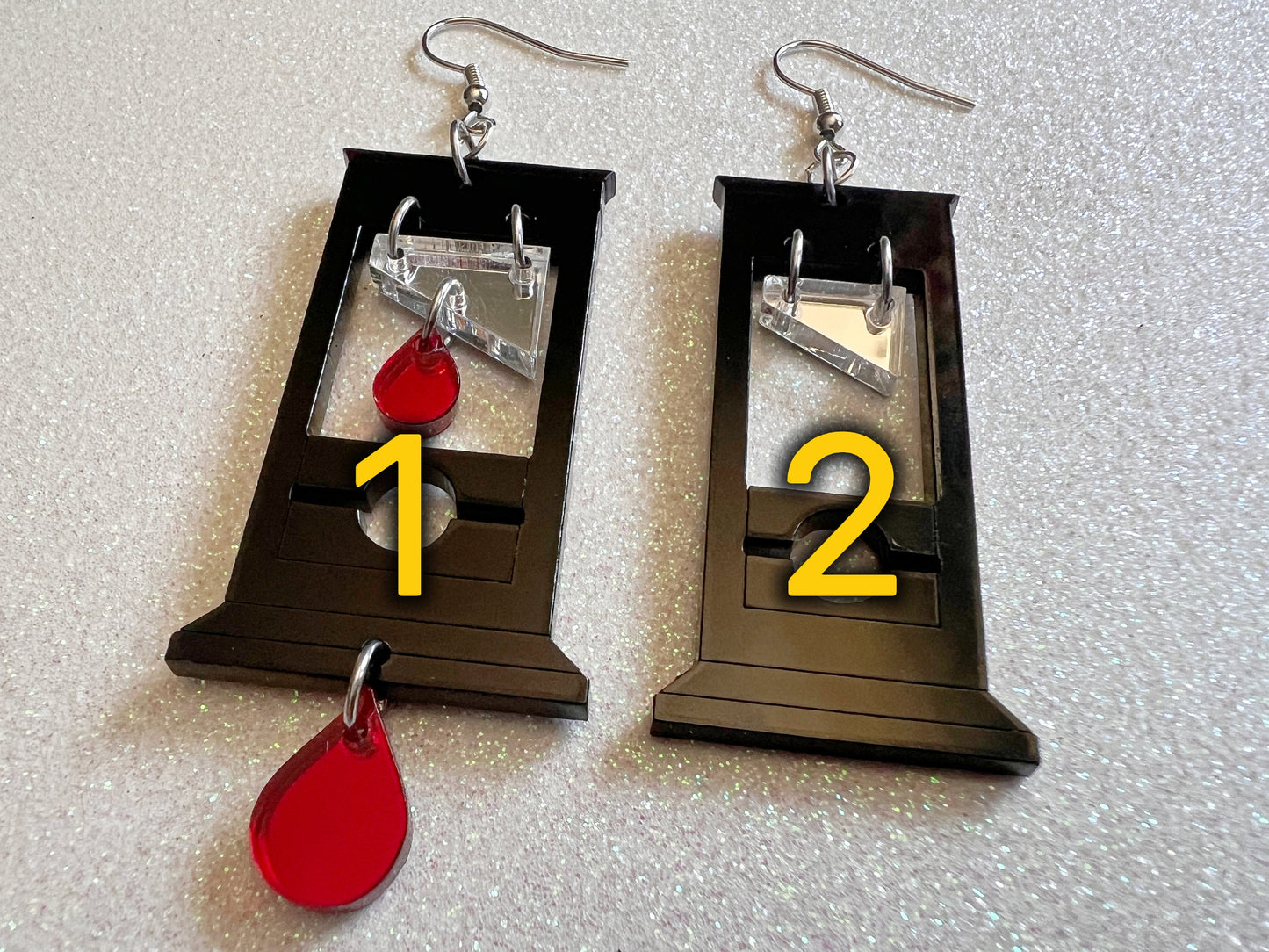 Guillotine Earrings: Halloween, Scary, Horror, Execution, Death, Decapitation, Laser Cut Acrylic, Chop, Blade, Best Gifts for Her/Him/Them