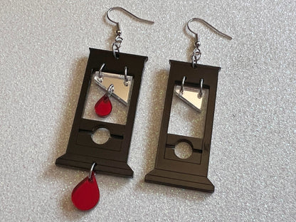 Guillotine Earrings: Halloween, Scary, Horror, Execution, Death, Decapitation, Laser Cut Acrylic, Chop, Blade, Best Gifts for Her/Him/Them
