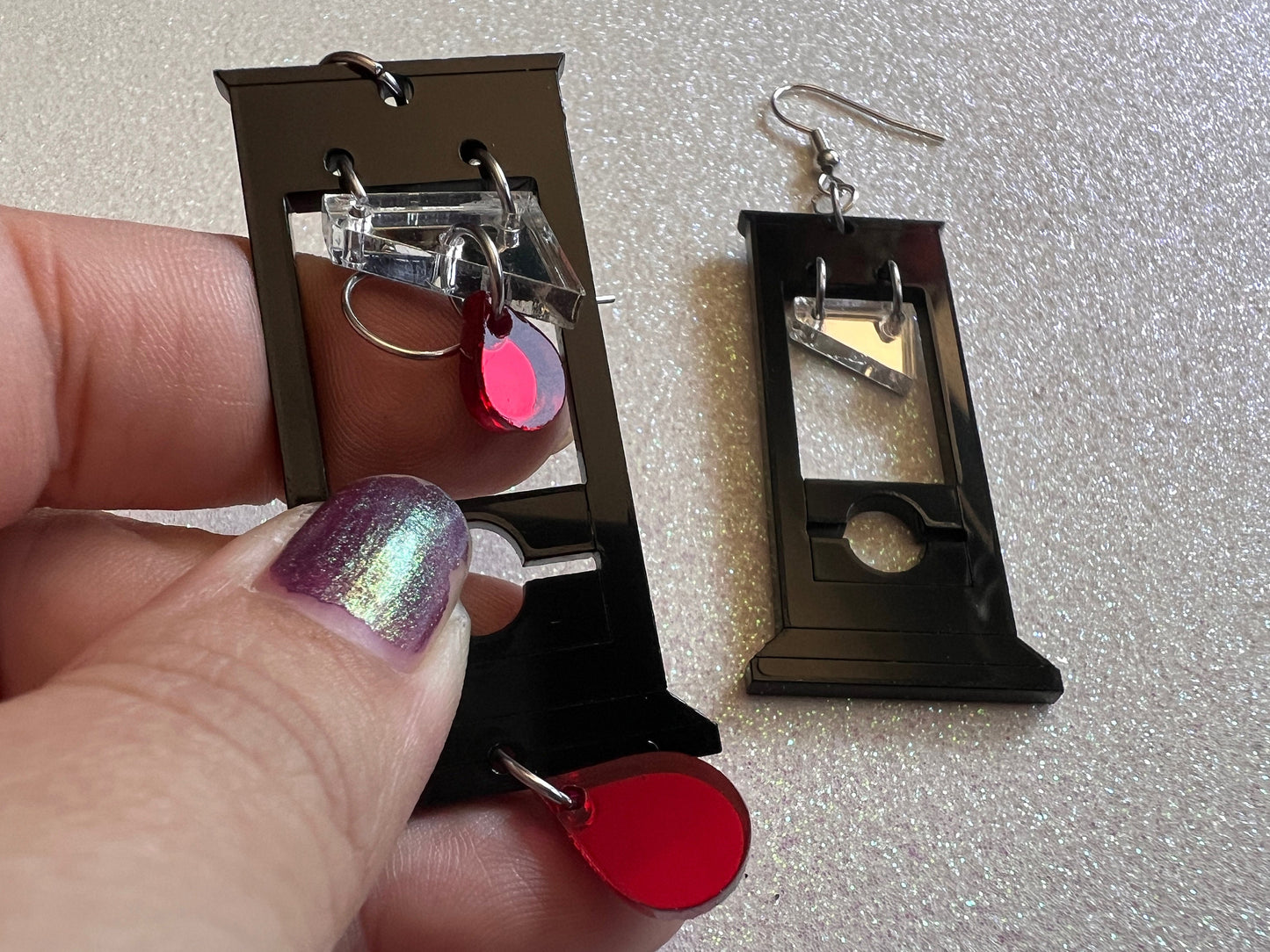 Guillotine Earrings: Halloween, Scary, Horror, Execution, Death, Decapitation, Laser Cut Acrylic, Chop, Blade, Best Gifts for Her/Him/Them