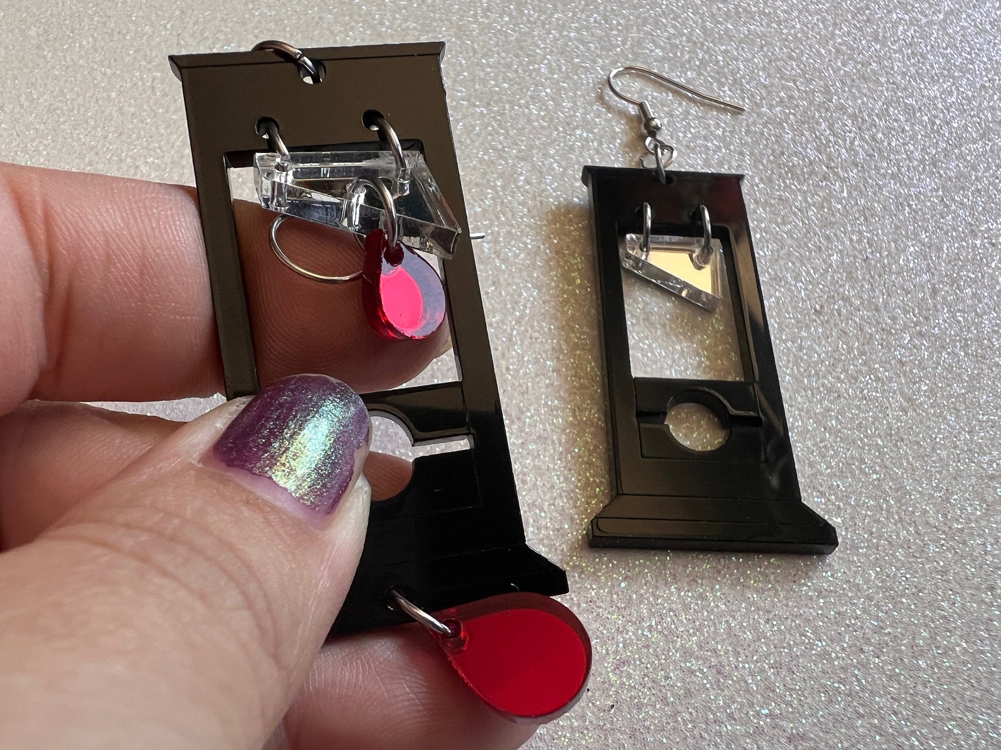 Guillotine Earrings: Halloween, Scary, Horror, Execution, Death, Decapitation, Laser Cut Acrylic, Chop, Blade, Best Gifts for Her/Him/Them