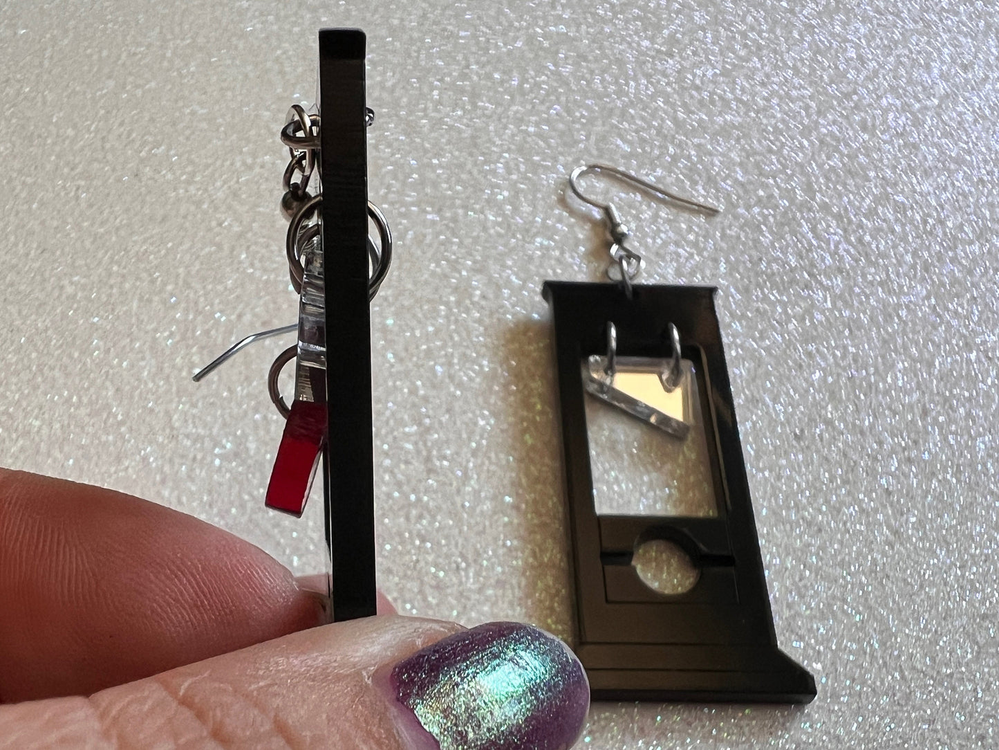 Guillotine Earrings: Halloween, Scary, Horror, Execution, Death, Decapitation, Laser Cut Acrylic, Chop, Blade, Best Gifts for Her/Him/Them