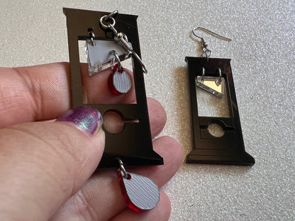 Guillotine Earrings: Halloween, Scary, Horror, Execution, Death, Decapitation, Laser Cut Acrylic, Chop, Blade, Best Gifts for Her/Him/Them