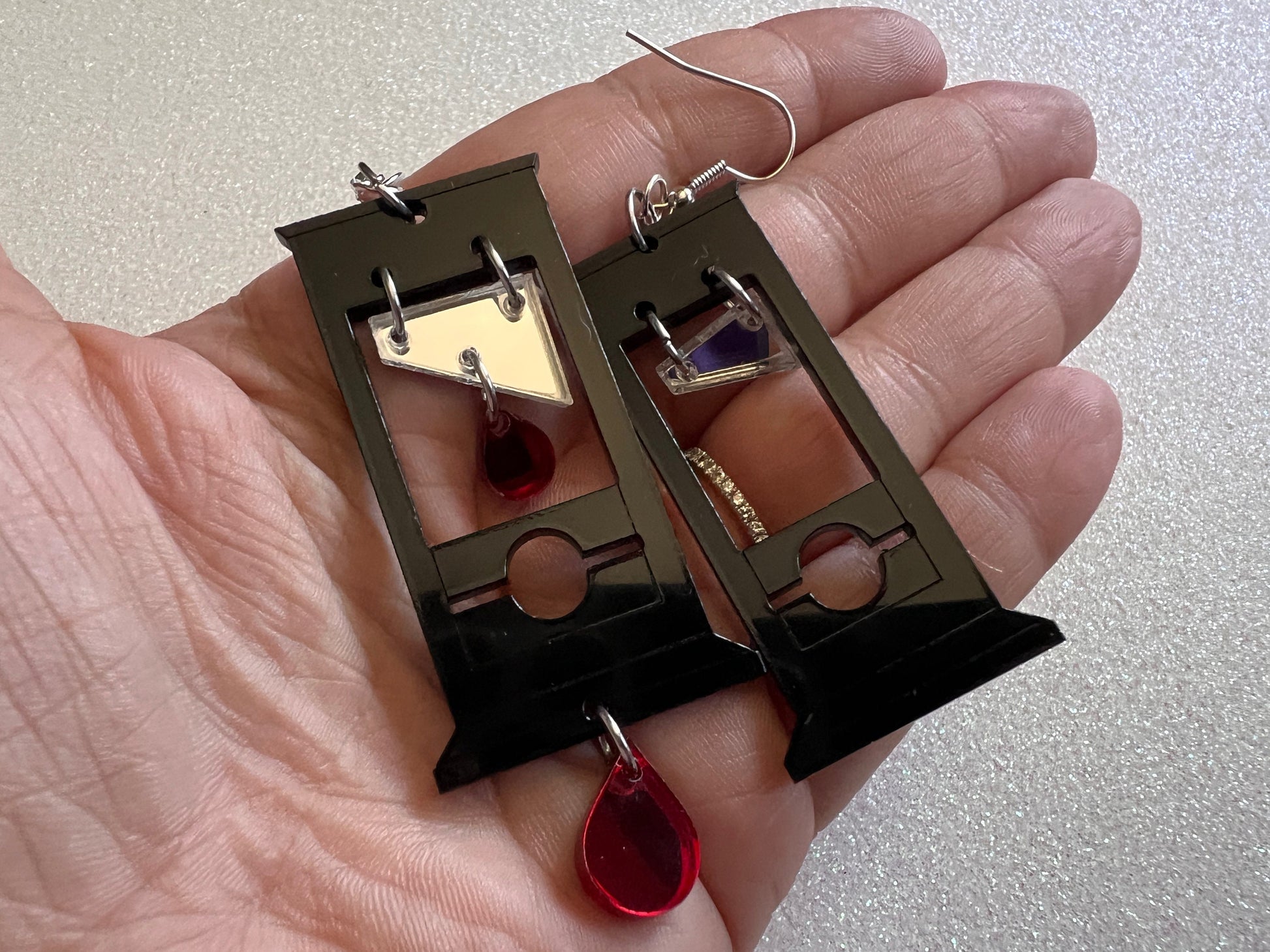 Guillotine Earrings: Halloween, Scary, Horror, Execution, Death, Decapitation, Laser Cut Acrylic, Chop, Blade, Best Gifts for Her/Him/Them