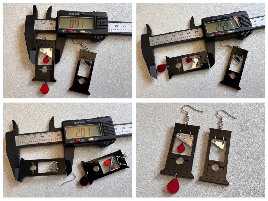 Guillotine Earrings: Halloween, Scary, Horror, Execution, Death, Decapitation, Laser Cut Acrylic, Chop, Blade, Best Gifts for Her/Him/Them