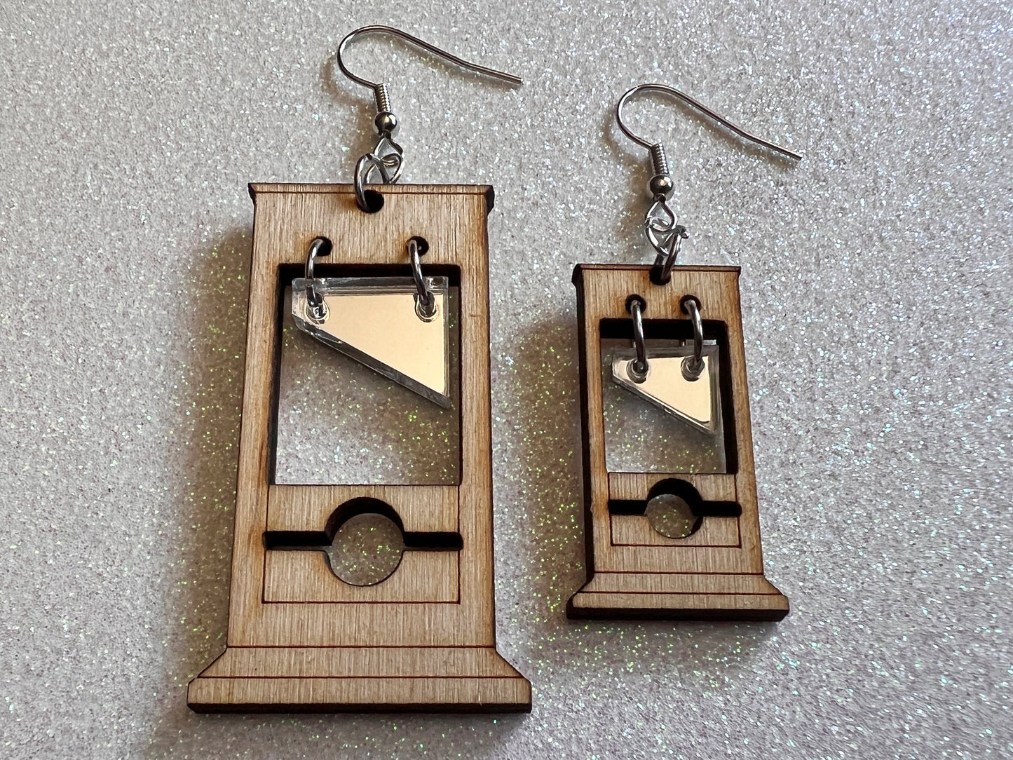 Guillotine Earrings: Halloween, Scary, Horror, Execution, Death, Decapitation, Laser Cut Acrylic & Wood, Best Gifts for Her/Him/Them