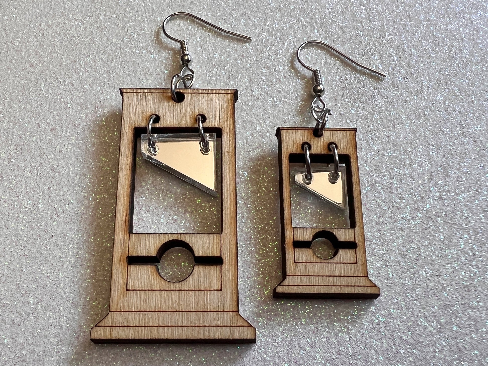 Guillotine Earrings: Halloween, Scary, Horror, Execution, Death, Decapitation, Laser Cut Acrylic & Wood, Best Gifts for Her/Him/Them