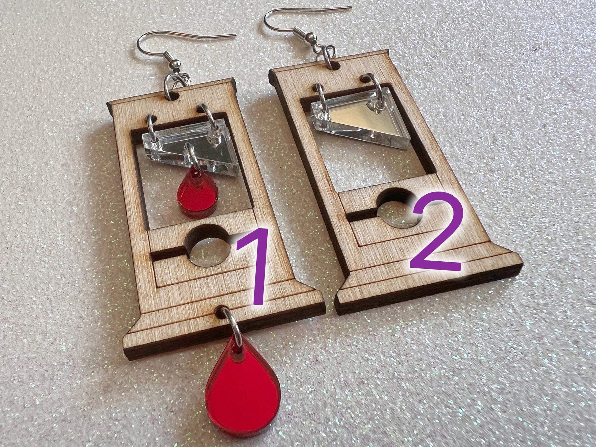 Guillotine Earrings: Halloween, Scary, Horror, Execution, Death, Decapitation, Laser Cut Acrylic & Wood, Best Gifts for Her/Him/Them