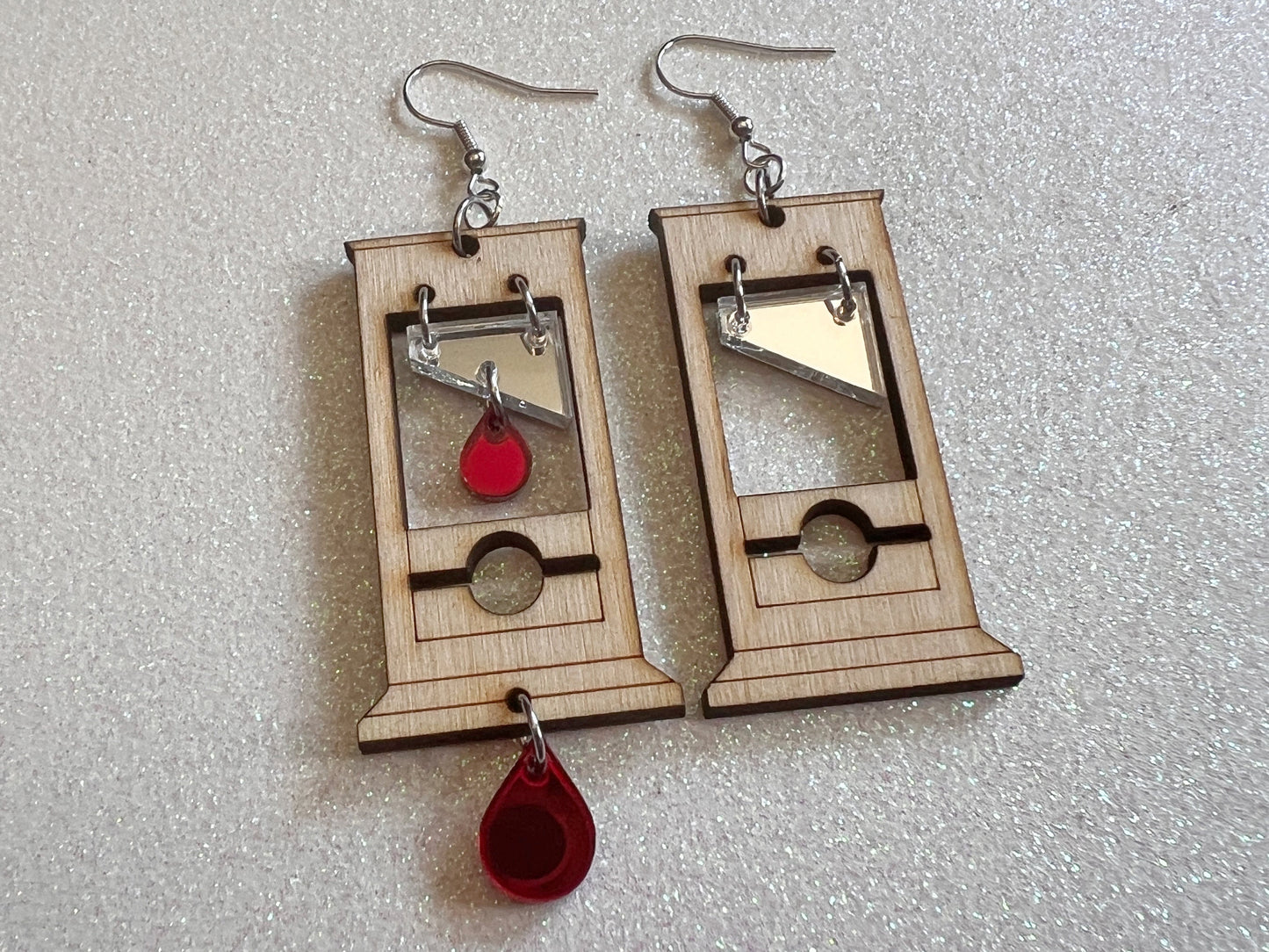 Guillotine Earrings: Halloween, Scary, Horror, Execution, Death, Decapitation, Laser Cut Acrylic & Wood, Best Gifts for Her/Him/Them