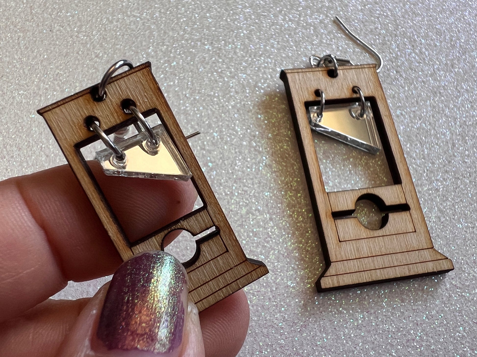 Guillotine Earrings: Halloween, Scary, Horror, Execution, Death, Decapitation, Laser Cut Acrylic & Wood, Best Gifts for Her/Him/Them