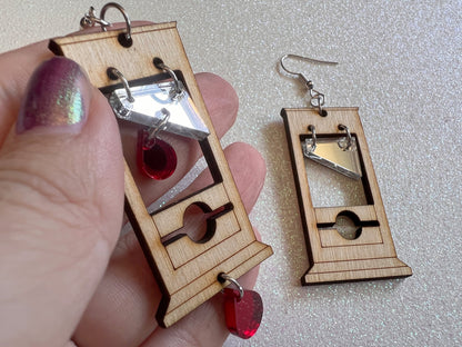 Guillotine Earrings: Halloween, Scary, Horror, Execution, Death, Decapitation, Laser Cut Acrylic & Wood, Best Gifts for Her/Him/Them