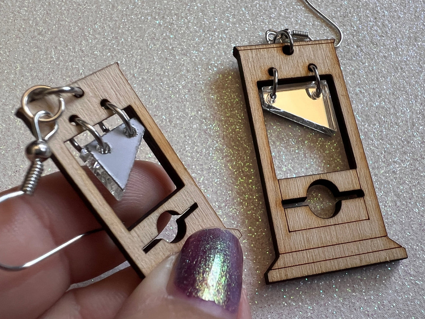 Guillotine Earrings: Halloween, Scary, Horror, Execution, Death, Decapitation, Laser Cut Acrylic & Wood, Best Gifts for Her/Him/Them
