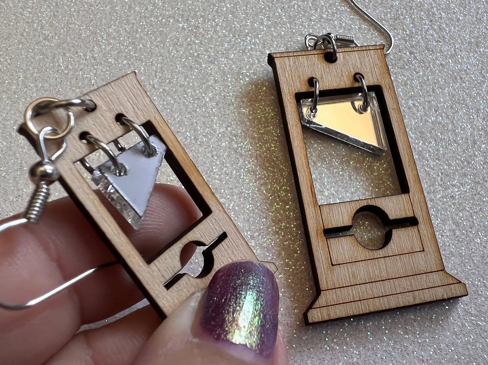 Guillotine Earrings: Halloween, Scary, Horror, Execution, Death, Decapitation, Laser Cut Acrylic & Wood, Best Gifts for Her/Him/Them