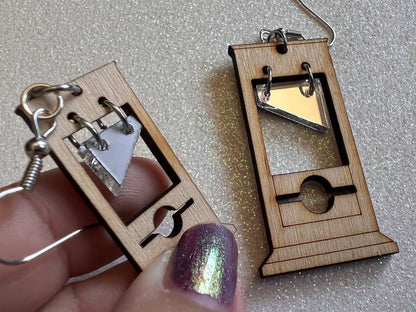 Guillotine Earrings: Halloween, Scary, Horror, Execution, Death, Decapitation, Laser Cut Acrylic & Wood, Best Gifts for Her/Him/Them