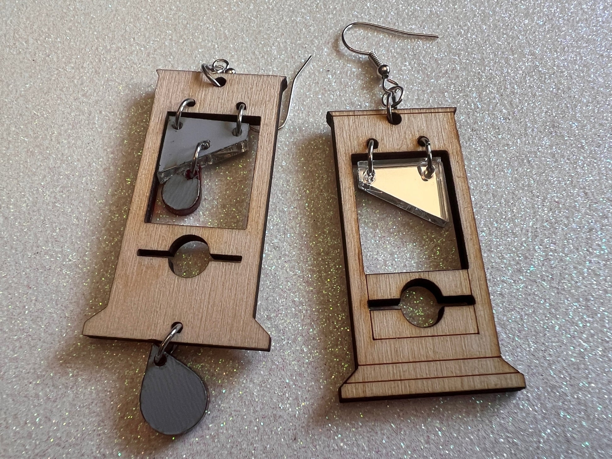 Guillotine Earrings: Halloween, Scary, Horror, Execution, Death, Decapitation, Laser Cut Acrylic & Wood, Best Gifts for Her/Him/Them