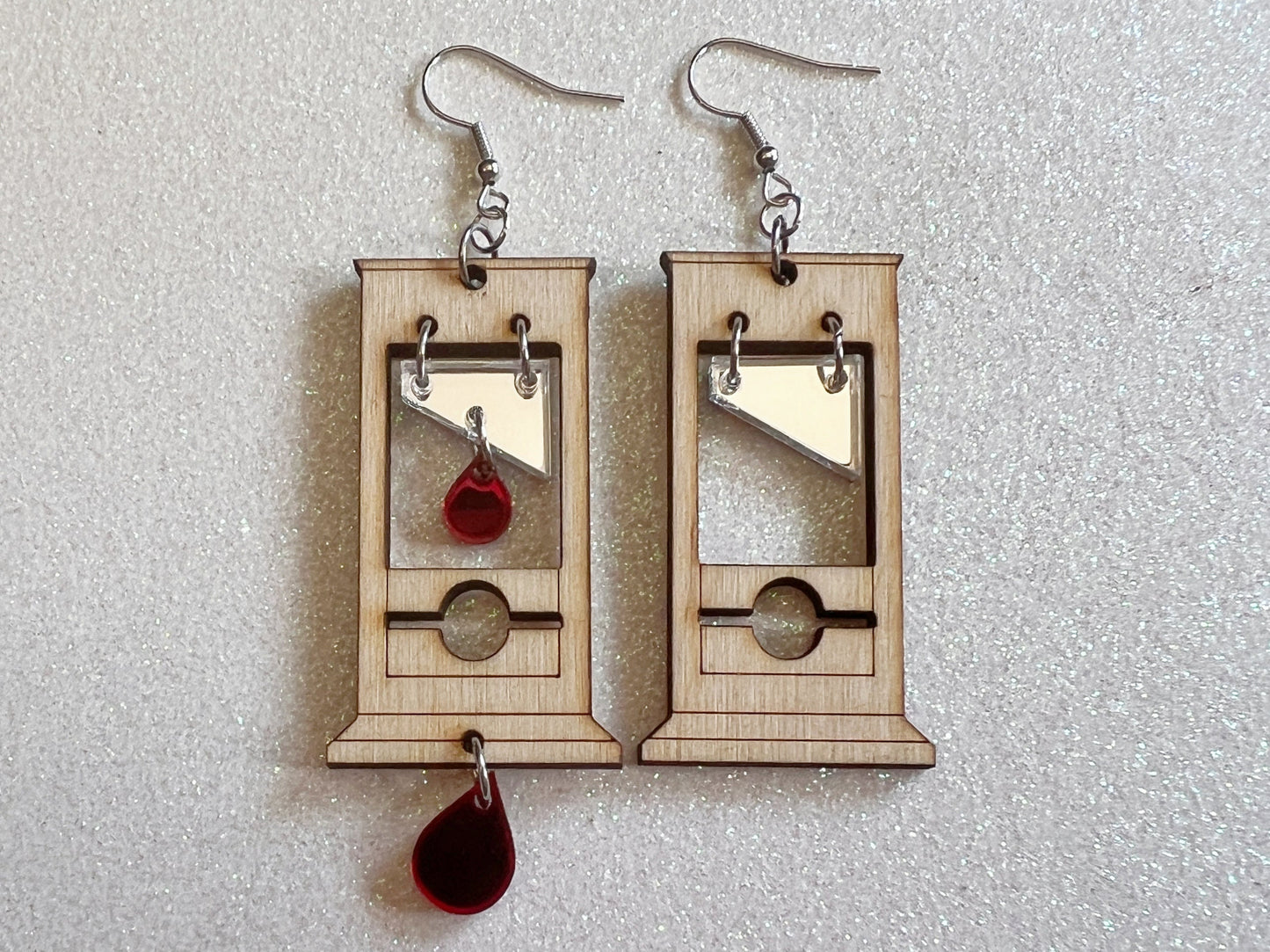 Guillotine Earrings: Halloween, Scary, Horror, Execution, Death, Decapitation, Laser Cut Acrylic & Wood, Best Gifts for Her/Him/Them