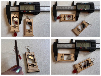 Guillotine Earrings: Halloween, Scary, Horror, Execution, Death, Decapitation, Laser Cut Acrylic & Wood, Best Gifts for Her/Him/Them