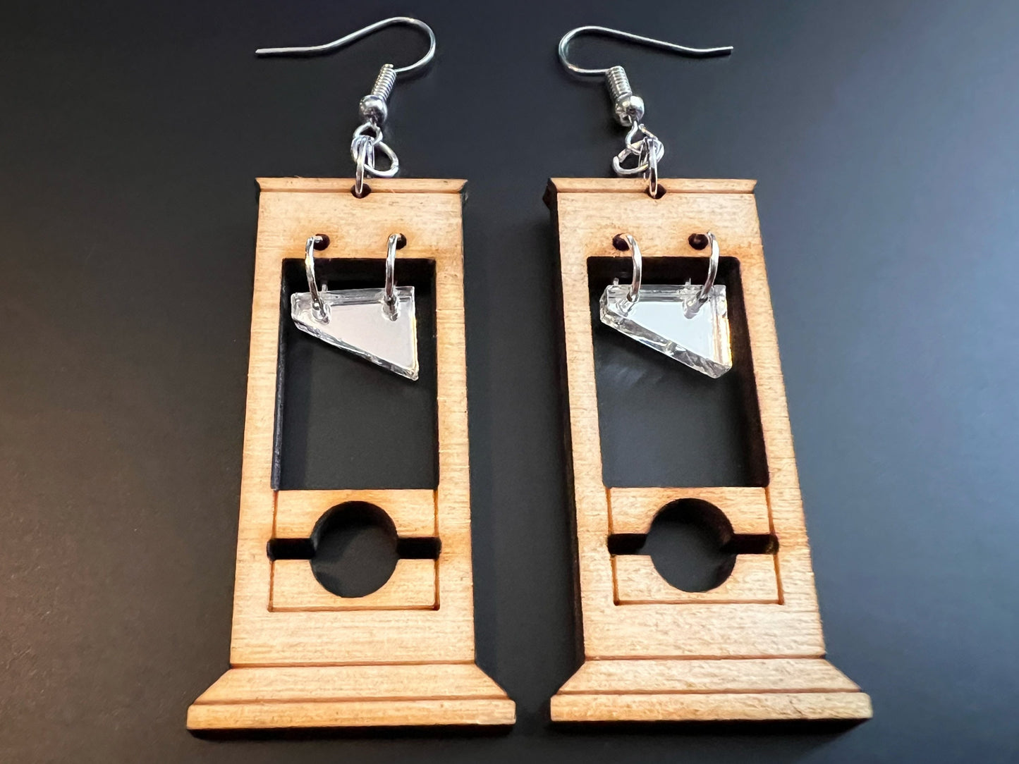 Guillotine Earrings: Halloween, Scary, Horror, Execution, Death, Decapitation, Laser Cut Acrylic & Wood, Gifts for Her/Him/Them