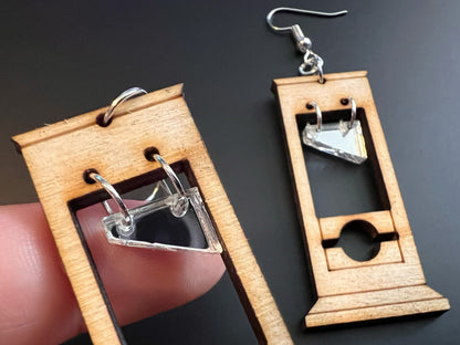 Guillotine Earrings: Halloween, Scary, Horror, Execution, Death, Decapitation, Laser Cut Acrylic & Wood, Gifts for Her/Him/Them