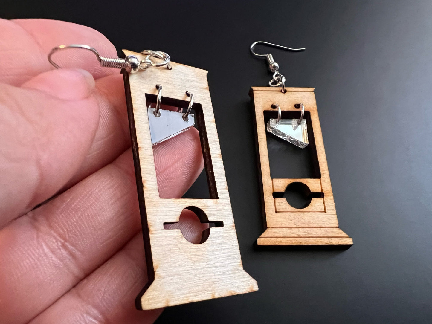 Guillotine Earrings: Halloween, Scary, Horror, Execution, Death, Decapitation, Laser Cut Acrylic & Wood, Gifts for Her/Him/Them