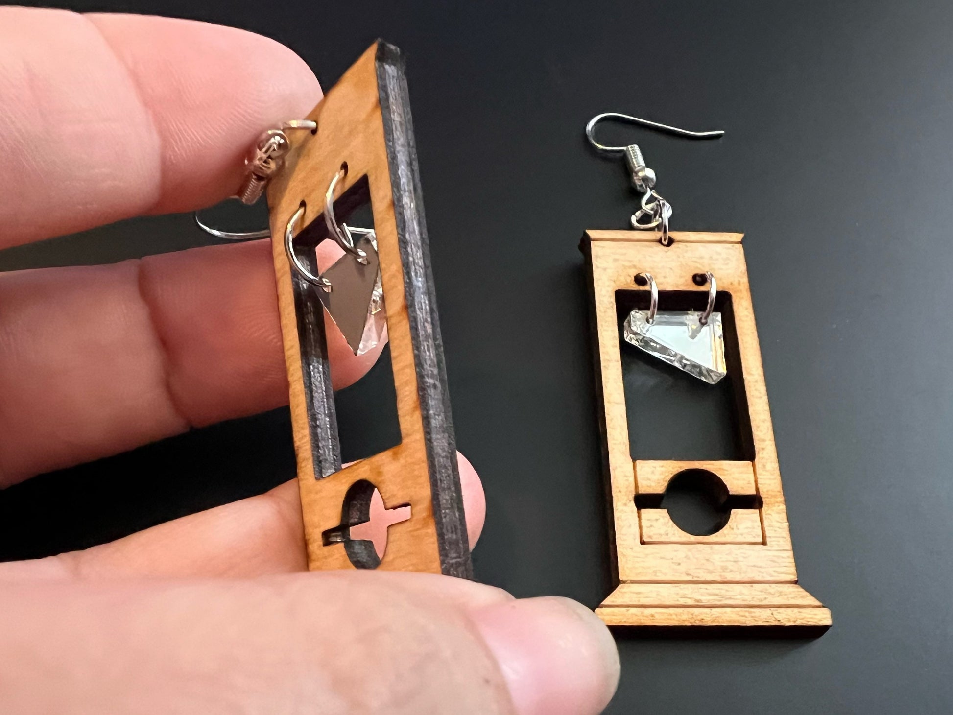 Guillotine Earrings: Halloween, Scary, Horror, Execution, Death, Decapitation, Laser Cut Acrylic & Wood, Gifts for Her/Him/Them