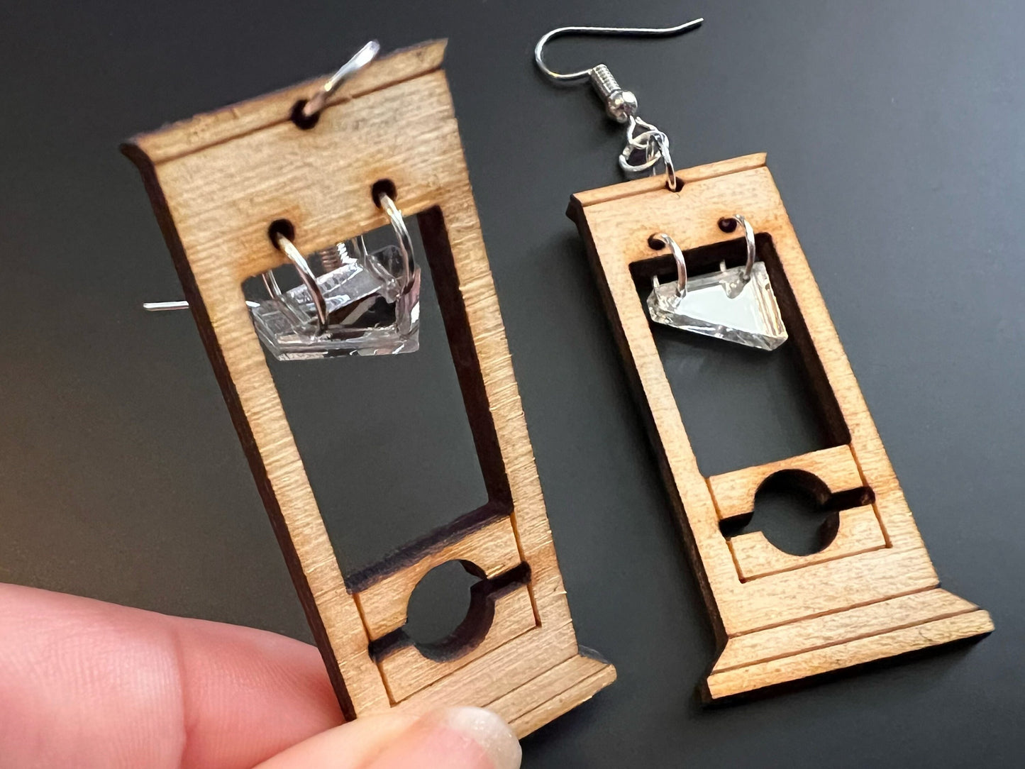 Guillotine Earrings: Halloween, Scary, Horror, Execution, Death, Decapitation, Laser Cut Acrylic & Wood, Gifts for Her/Him/Them
