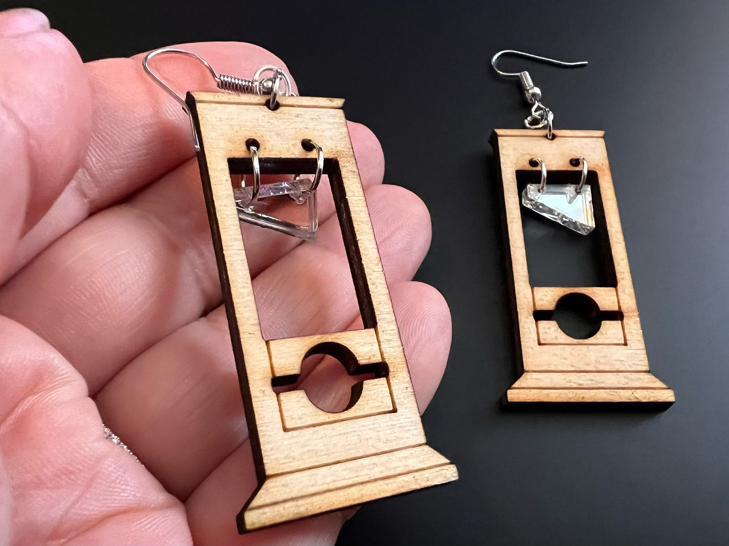 Guillotine Earrings: Halloween, Scary, Horror, Execution, Death, Decapitation, Laser Cut Acrylic & Wood, Gifts for Her/Him/Them