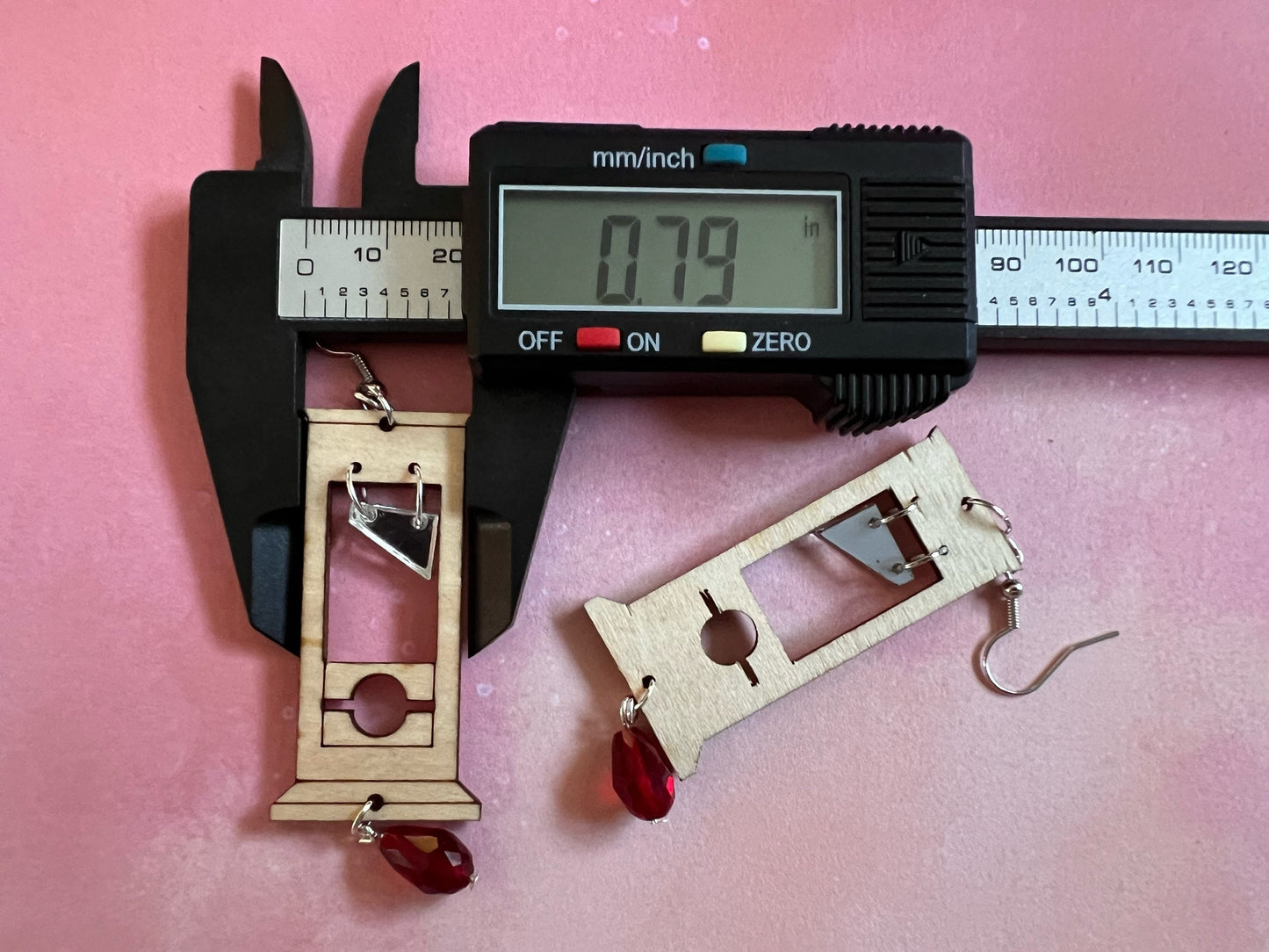 Guillotine Earrings with Blood Drop: Halloween, Scary, Horror, Execution, Decapitation, Laser Cut Acrylic & Wood, Gifts for Her/Him/Them