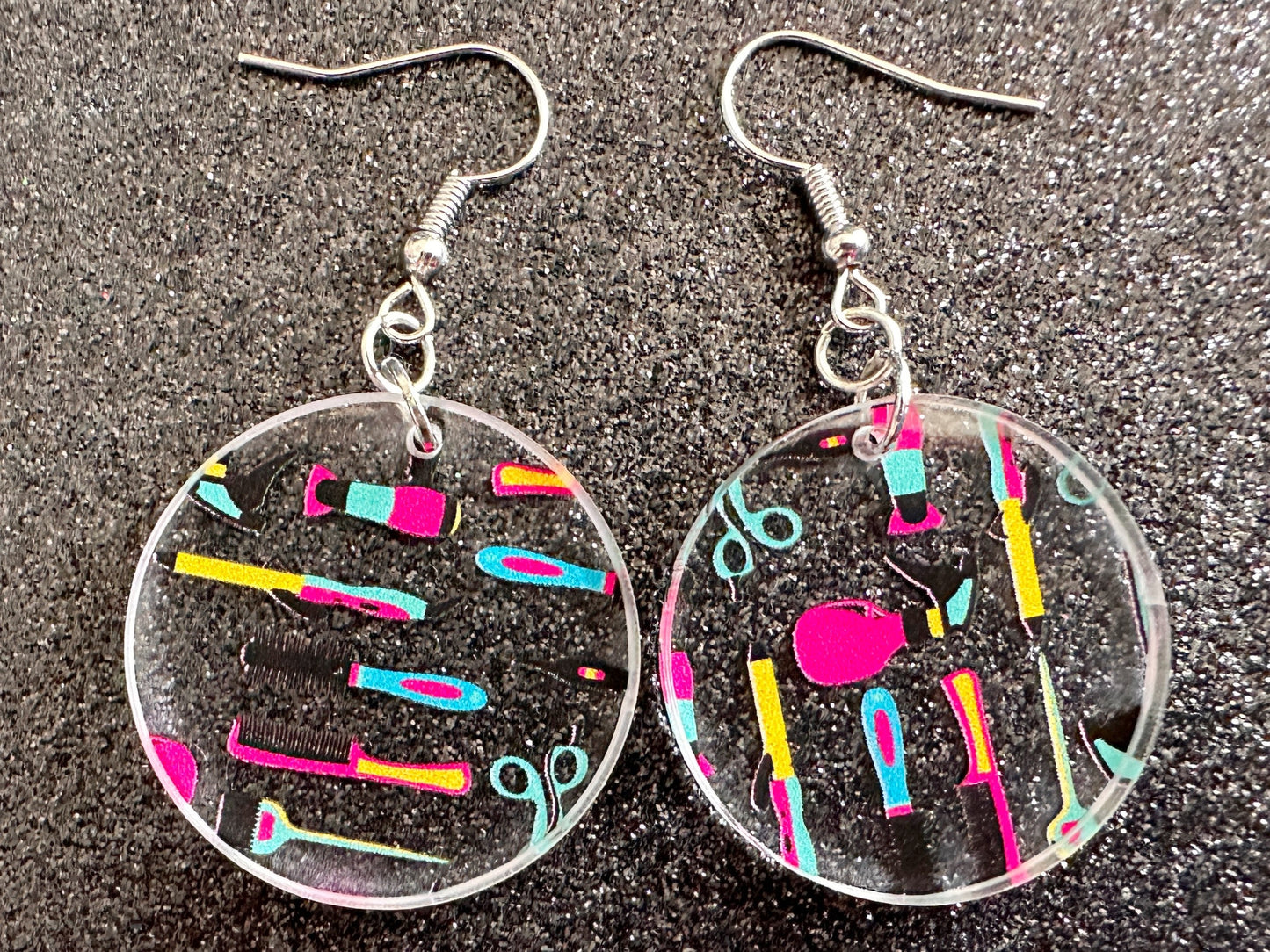 Hair Salon Earrings: Laser Cut Acrylic Earrings, Hair Brush, Hair Dryer, Scissors, Haircut, Hairdresser, Barber, Best Gifts for Her/Him/Them