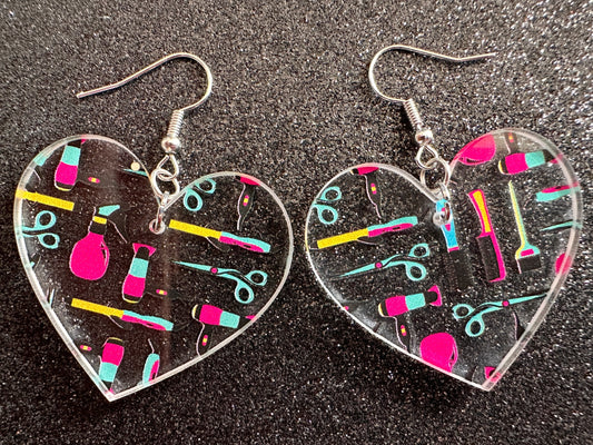Hair Salon Earrings: Laser Cut Acrylic Earrings, Hair Brush, Hair Dryer, Scissors, Haircut, Hairdresser, Barber, Best Gifts for Her/Him/Them
