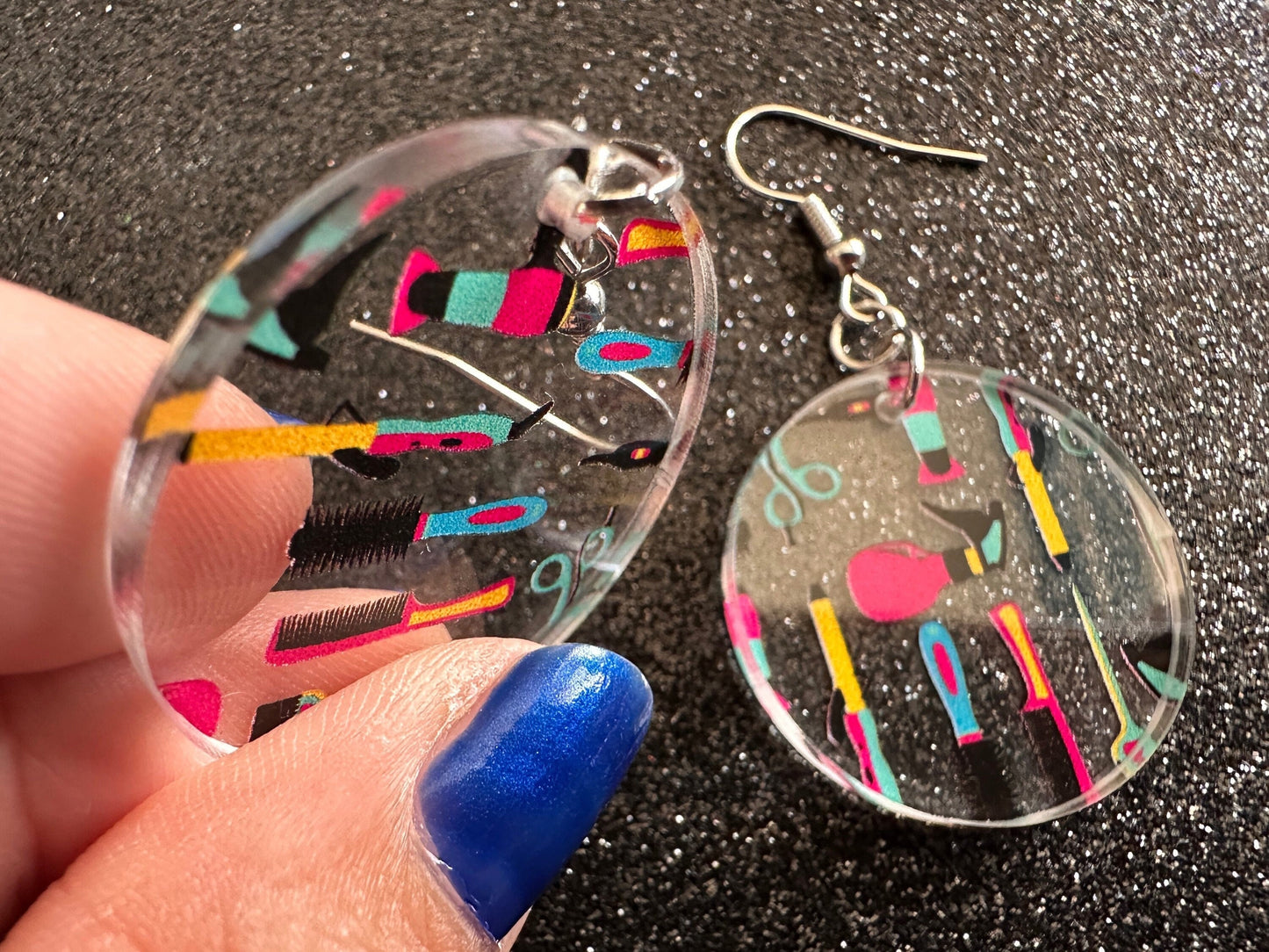 Hair Salon Earrings: Laser Cut Acrylic Earrings, Hair Brush, Hair Dryer, Scissors, Haircut, Hairdresser, Barber, Best Gifts for Her/Him/Them